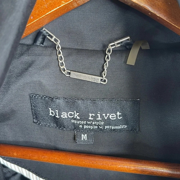 BLACK RIVET Double Breasted Short Trench Coat Jacket Black Sash Tie Belt Size M - Picture 10 of 14